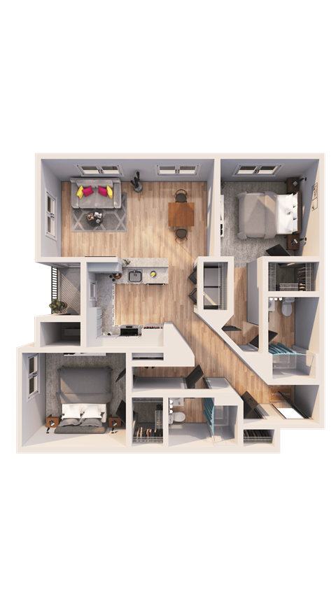 a 3d floor plan of an apartment